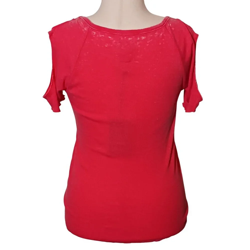 NEW Chaser Ribbed Cotton Blend Top Cut-out‎ Shoulders Watermelon Pink L
